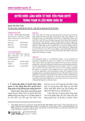Quyền được lãng quên từ thực tiễn phán quyết trong phạm vi liên minh châu Âu