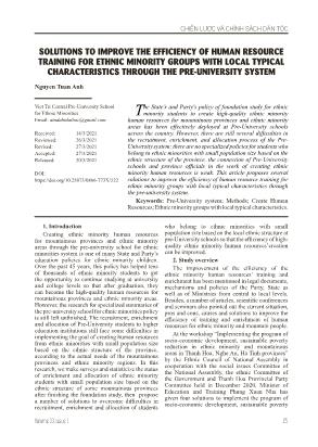 Solutions to improve the efficiency of human resource training for ethnic minority groups with local typical characteristics through the pre-university system