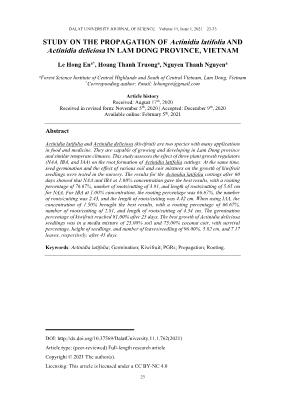 Study on the propagation of Actinidia latifolia and Actinidia deliciosa in Lam Dong province, Vietnam