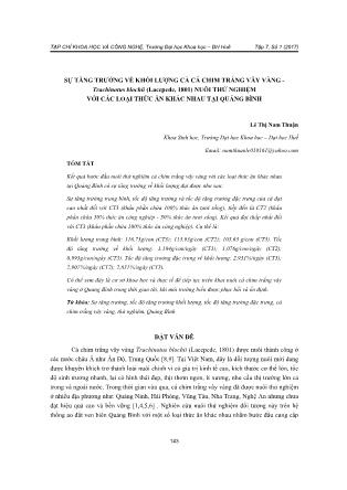 Sự tăng trưởng về khối lượng cả cá chim trắng vây vàng - Trachinotus blochii (Lacepede, 1801) nuôi thử nghiệm với các loại thức ăn khác nhau tại Quảng Bình
