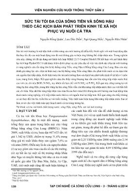 Sức tải tối đa của sông Tiền và sông Hậu theo các kịch bản phát triển kinh tế xã hội phục vụ nuôi cá tra