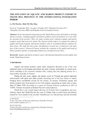 The situation of aquatic and marine product export in Thanh Hoa province in the international integration period