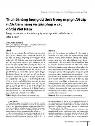Thu hồi năng lượng dư thừa trong mạng lưới cấp nước tiềm năng và giải pháp ở các đô thị Việt Nam