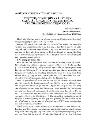 Thực trạng giữ gìn và phát huy các giá trị văn hóa truyền thống của thanh niên đô thị nước ta