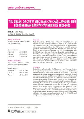 Tiêu chuẩn, cơ cấu và việc nâng cao chất lượng Đại biểu hội đồng nhân dân các cấp nhiệm kỳ 2021-2026