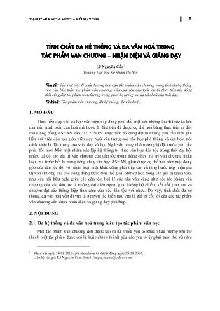 Tính chất đa hệ thống và đa văn hóa trong tác phẩm văn chương - nhận diện và giảng dạy