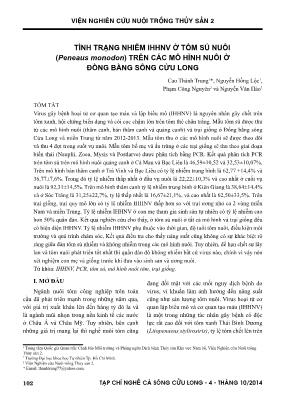 Tình trạng nhiễm IHHNV ở tôm sú nuôi (Peneaus monodon) trên các mô hình nuôi ở đồng bằng sông Cửu Long