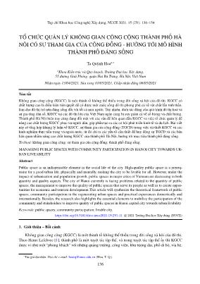 Tổ chức quản lý không gian công cộng thành phố Hà Nội có sự tham gia của cộng đồng - Hướng tới mô hình thành phố đáng sống