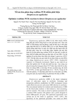 Tối ưu hóa phản ứng realtime PCR nhằm phát hiện Streptococcus agalactiae