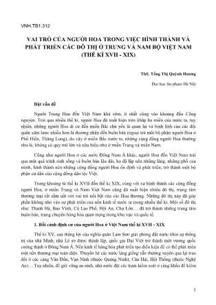 Vai trò của người Hoa trong việc hình thành và phát triển các đô thị ở Trung và Nam Bộ Việt Nam (Thế kỉ XVII - XIX)