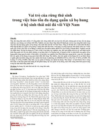 Vai trò của rừng thứ sinh trong việc bảo tồn đa dạng quần xã bọ hung ở hệ sinh thái núi đá vôi Việt Nam