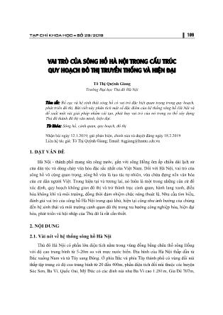 Vai trò của sông hồ Hà Nội trong cấu trúc quy hoạch đô thị truyền thống và hiện đại