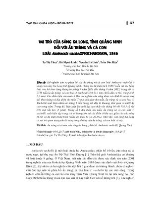 Vai trò cửa sông Ka Long, tỉnh Quảng Ninh đối với ấu trùng và cá con loài Ambassis vachellii Richardson, 1846