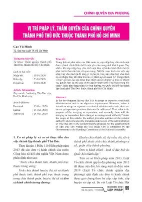 Vị trí pháp lý, thẩm quyền của chính quyền thành phố Thủ Đức thuộc thành phố Hồ Chí Minh