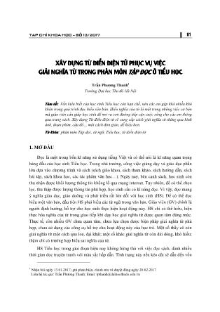 Xây dựng từ điển điện tử phục vụ việc giải nghĩa trong phân môn Tập đọc ở Tiểu học