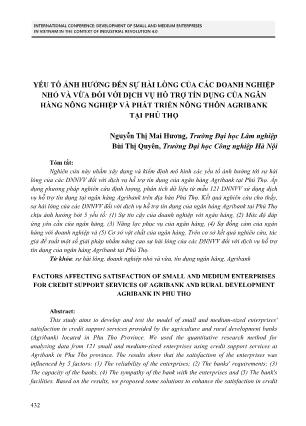 Yếu tố ảnh hưởng đến sự hài lòng của các doanh nghiệp nhỏ và vừa đối với dịch vụ hỗ trợ tín dụng của Ngân hàng Nông nghiệp và Phát triển Nông thôn Agribank tại Phú Thọ
